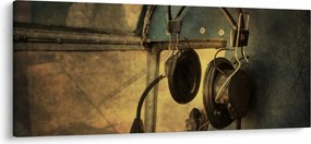 Kép - Vintage repülőgép fejhallgató (120x50 cm)