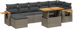 vidaXL 8 részes szürke polyrattan kerti ülőgarnitúra párnákkal
