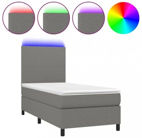 sötétszürke szövet rugós és LED-es ágy matraccal 80 x 200 cm