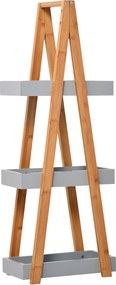 kleankin Bambusz Fürdőszobai Polc 3 Polccal A-Frame Fa Polc 30x18x81 cm Természetes és Szürke | Aosom