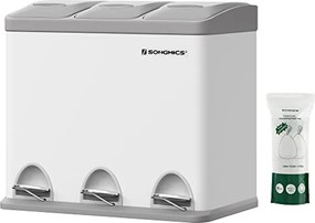 3 x 8 literes konyhai szemetes tetővel, fém pedálos, acél, könnyen tisztítható, fehér és szürke