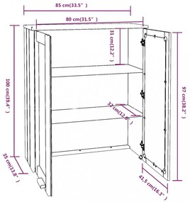 HAMAR sötétszürke tömör fenyőfa felső szekrény 85 x 35 x 100 cm