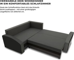 Grande sarokkanapé polcokkal , polc a jobb karfaban, baloldali, szövet anyag, bonell töltet, szürke - fekete