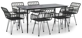 vidaXL 7 részes fekete polyrattan kerti étkezőgarnitúra