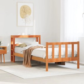 viaszbarna tömör fenyőfa ágykeret fejtámlával 90 x 200 cm