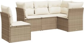 vidaXL 5 részes bézs polyrattan kerti ülőgarnitúra párnákkal