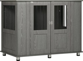 PawHut Otthoni Kutyakenel, Háziállat Ketrec, Belső Kutyaház Zárral, Mágneses Ajtóval, Ablakos Kutyaház, Extra Nagy Kutyák Számára, Szürke, 114 x 60 x