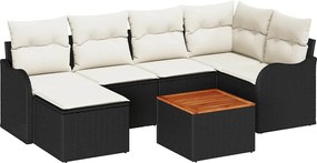 vidaXL Kerti Kanapé Szett párnával 7 pcs Fekete polirattan