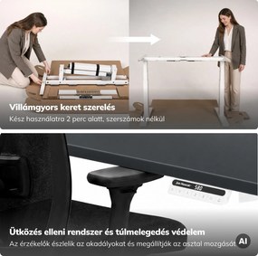 Elektromos, állítható magasságú, ergonomikus, fehér-antracit íróasztal,1600x800 mm: ARIA