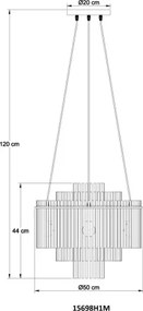 Globo 15698H1M Függesztett lámpa, matt arany színű fém, fehér színű/átlátszó üvegrudak, fekete PVC kábel, magasság rövidíthető, ø: 500mm, M: 1200mm, 5x E27 60W 230V izzók nélkül