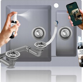 Gránit Mosogató Másfélmedencés Szürke Konyhai Mosogató Impregnáló Szifon