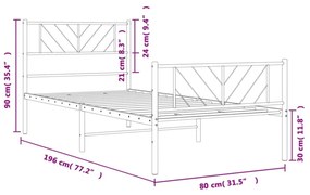 fehér fém ágykeret fej- és lábtámlával 75 x 190 cm