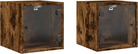 vidaXL 2 db füstös tölgy színű éjjeliszekrény üvegajtókkal 35x37x35 cm