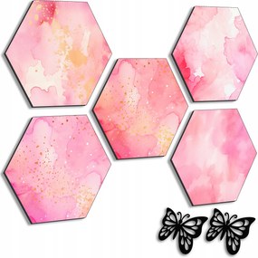 Képek A Nappaliba Képszett 5x Faldekoráció Rózsaszín Geometriai 3D