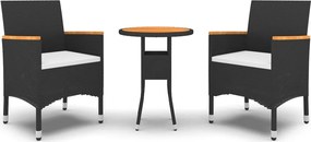vidaXL 3 részes fekete polyrattan kerti étkezőgarnitúra