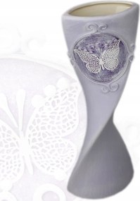 Kerámia váza keskeny csavart 30,5 cm pillangó motívummal díszítve