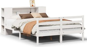 vidaXL fehér tömör fenyőfa könyvespolcos ágy matrac nélkül 150x200 cm