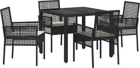 vidaXL Kert étkező szett 5 pcs Fekete polirattan