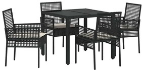 vidaXL Kert étkező szett 5 pcs Fekete polirattan