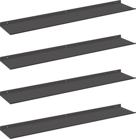 vidaXL Lebegő polc 4 pcs Fekete 100 x 18 x 2,5 cm Acél