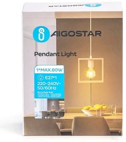 Aigostar - Fenyőfából készült, zsinóron lógó függeszték 1xE27/60W/230V