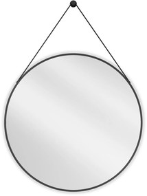 Mexen String, kerek fürdőszobai tükör csíkon 80 cm, keret színe fekete matt, 9854-080-080-000-70