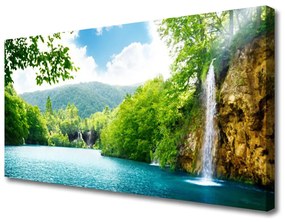 Vászonkép Waterfall Lake Nature 100x50 cm
