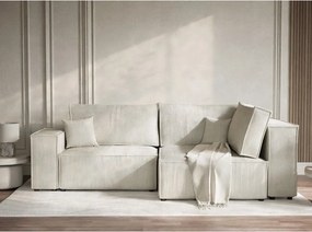 Krémszínű kordbársony kinyitható-tárolóhelyes sarokkanapé (jobb oldali-L alakú) Tonga – Maison de Rêve