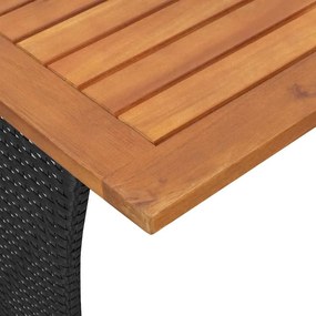 fekete polyrattan kerti asztal akácfa lappal 105x75x72 cm