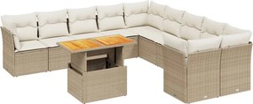 vidaXL 11 részes bézs polyrattan kerti ülőgarnitúra párnákkal