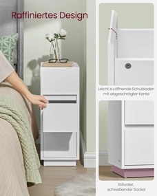 Keskeny éjjeliszekrények, 2 darabos szett,2 fiókkal balra vagy jobbra szerelhető, felhő fehér