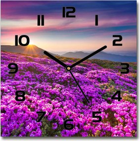 Négyzet alakú üveg falióra Virágok a hegyekben 30x30 cm