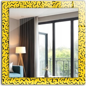 Négyzet alakú modern tükör gyönyörű grafikával Sárga absztrakt minta 60x60
