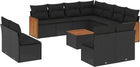 vidaXL 12 részes fekete polyrattan kerti ülőgarnitúra párnákkal