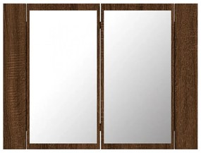 barna tölgyszínű szerelt fa tükörszekrény LED-del 60x12x45 cm