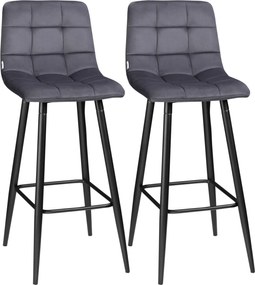 HOMCOM 2 db Bárszék Szett, Bistro Székek Lábpihenővel, Bárszékek, Párnázott Velúrborítás, Konyhai Zsámoly, Pult Szék Szett Acél Lábakkal, Nappalihoz,