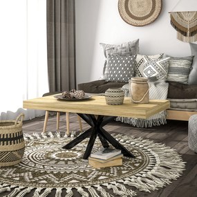 HOMCOM Téglalap Alakú Ipari Stílusú Kávézó Asztal Fekete Fém és Természetes Fa Hatású - 110 x 60 x 45cm | Aosom