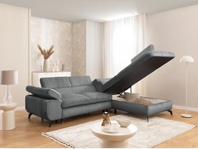 Szürke kordbársony sarokkanapé (jobb oldali-L alakú) Marbeya – Ropez