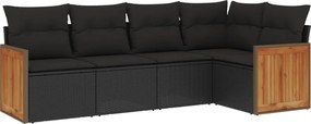 vidaXL 5 részes fekete polyrattan kerti kanapészett párnákkal
