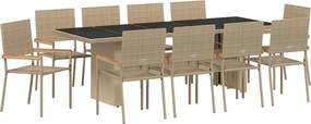 vidaXL Kert étkező szett 11 pcs Bézs polirattan