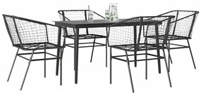 vidaXL 5 részes fekete polyrattan üveg kerti étkezőgarnitúra