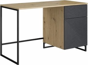 Asha íroasztal, fiókkal - 120 cm - artisan tölgy / matt riviéra kő / fekete keret