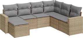 vidaXL 7 részes bézs polyrattan kerti ülőgarnitúra párnákkal