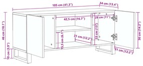 fehér tömör mangófa TV-szekrény 105 x 34 x 46 cm