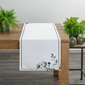 Gyapotnövény mintás pamut asztali futó Fehér 40x180 cm
