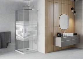 Mexen Rio 80 x 80 cm-es négyzet alakú zuhanykabin, fehér csíkok, króm + Flat fehér zuhanytálca - 860-080-080-01-20-4010