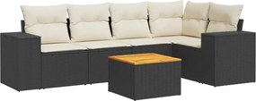 vidaXL 6 részes fekete polyrattan kerti ülőgarnitúra párnákkal