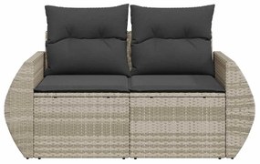 2 személyes világosszürke polyrattan kerti kanapé párnával