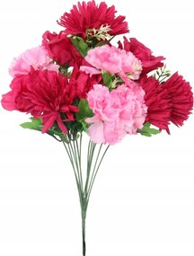 Műcsokor 12 Virág Rózsa Szegfű Krizantém Rózsaszín Váza Dekoráció