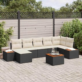 vidaXL Kerti Kanapé Szett párnával 8 pcs Fekete és Krém Polyrattan